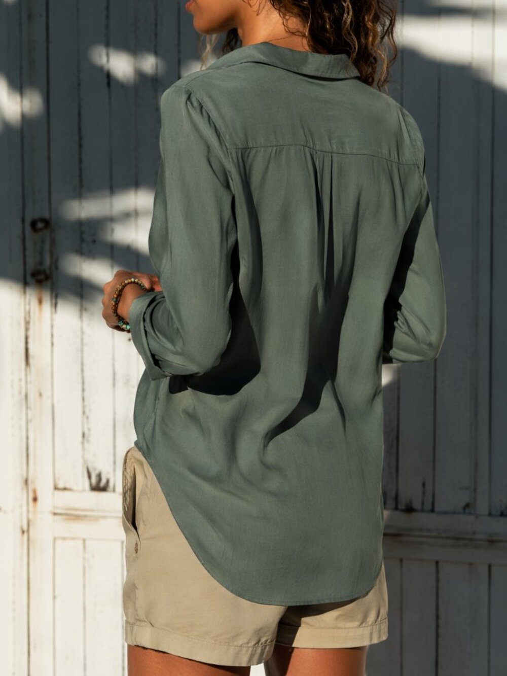 High Quality Olive Green Shirt | Boutique Style Italian-Inspired Blouse - Picture 2 of 3